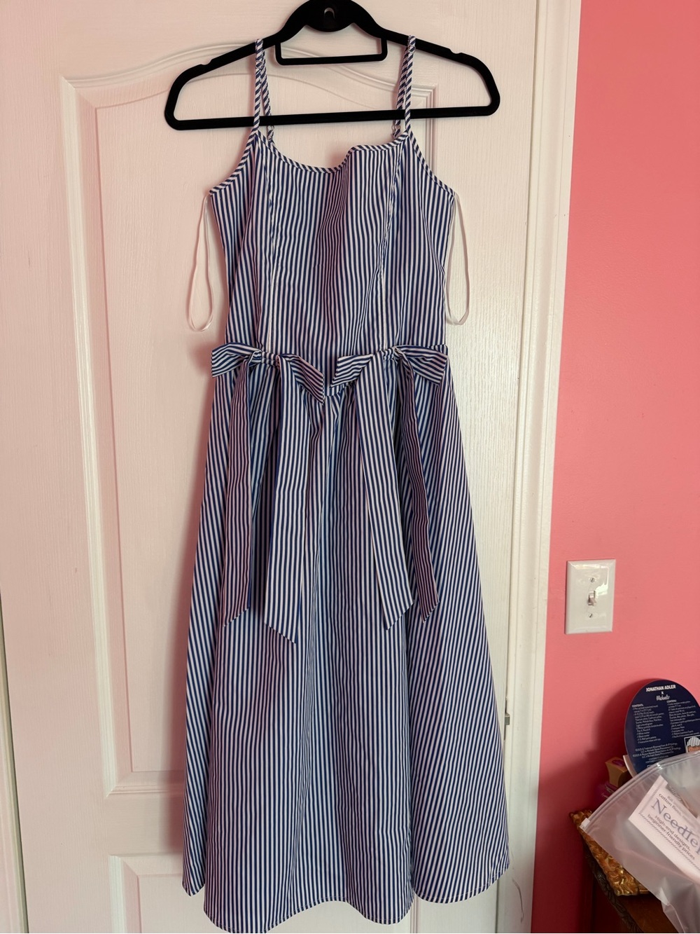 Striped Blue and White Spaghetti Strap Casual Dress